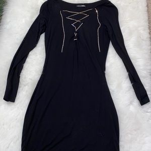 Black body con dress with diamond zig zag